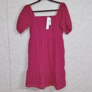 NWT LaBlanca Pink Eyelet ResortWear Mini CoverUp/Dress w/Lining+ Pockets Sz Med